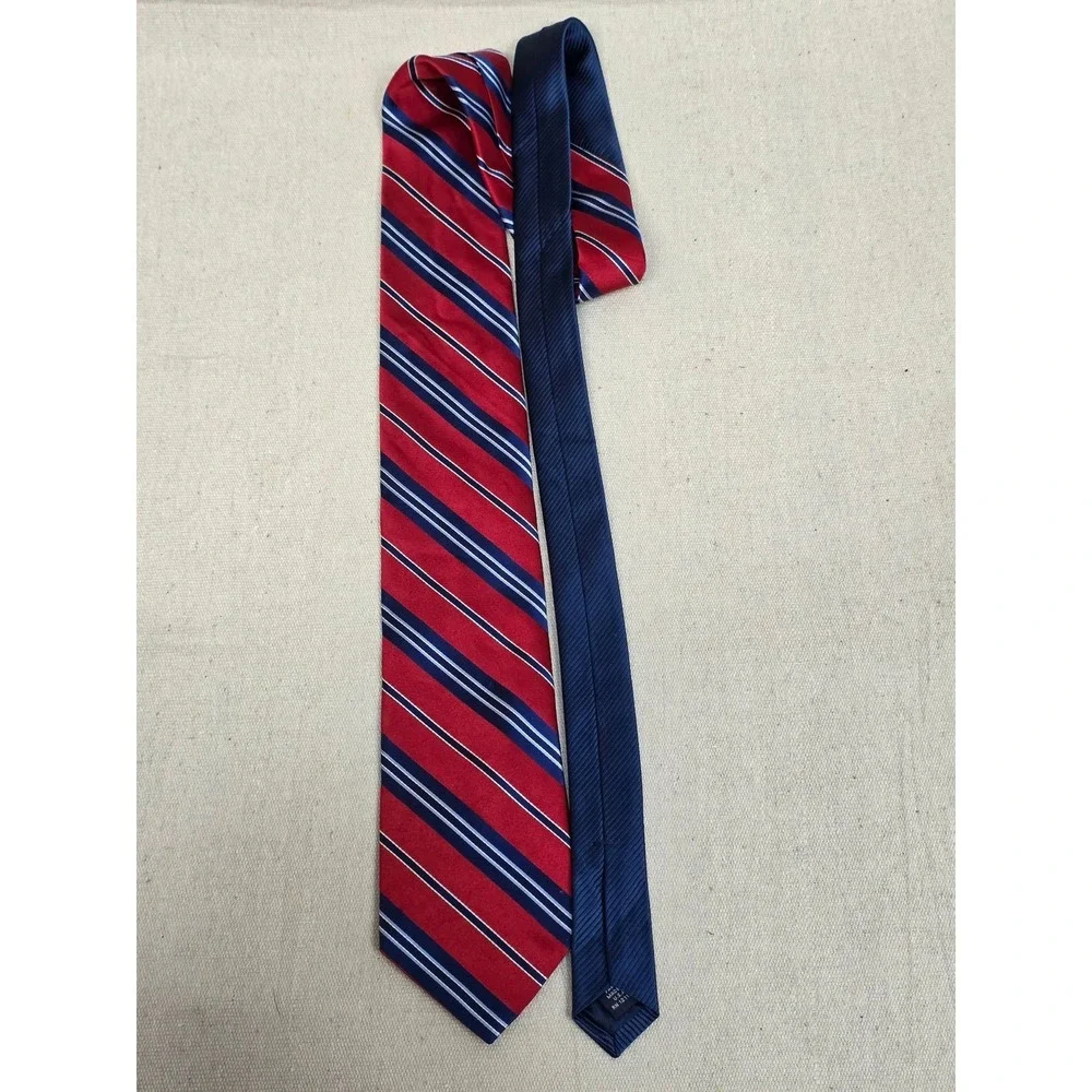 Tommy Hilfiger Mens Silk Tie‎ Red Navy Blue White Striped Rep Necktie USA Made